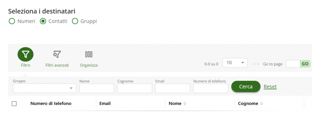 Contatti per inviare sms massivi