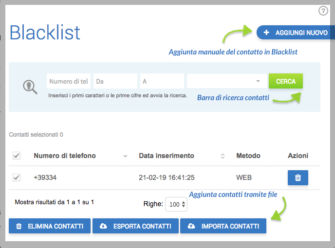 Funzione blacklist sms 