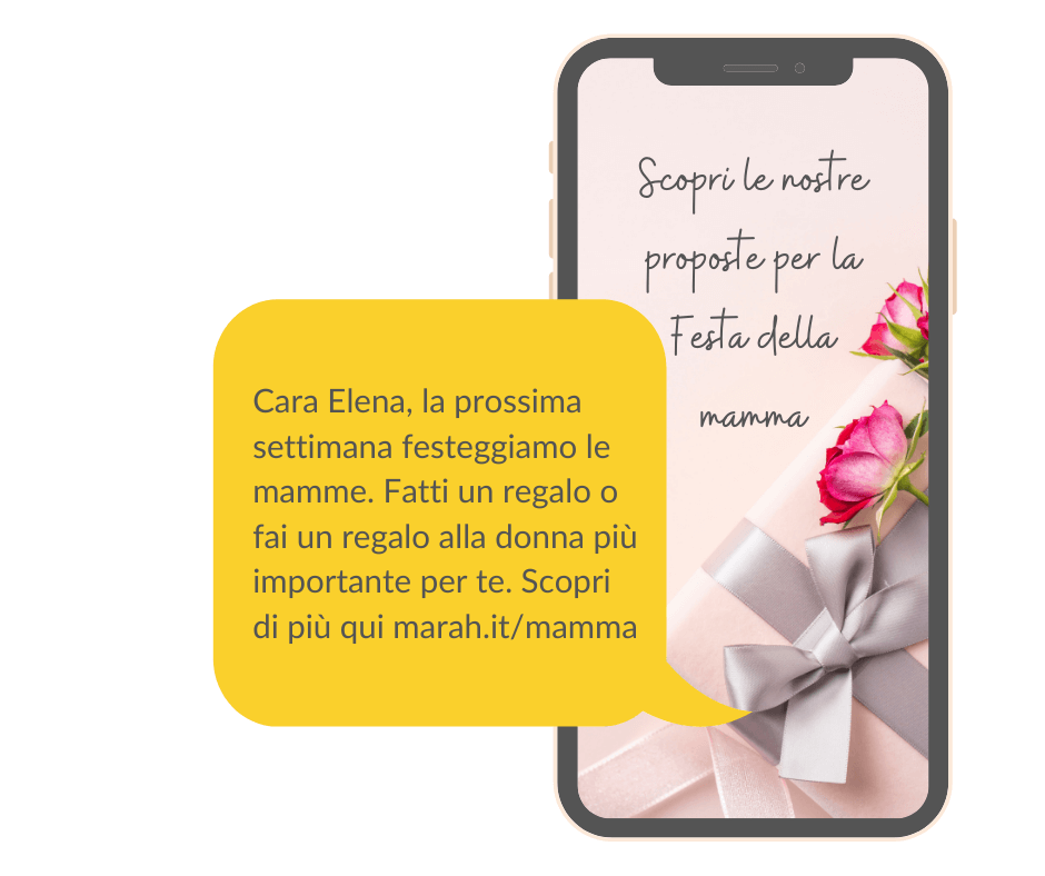 SMS marketing festa della mamma - esempio SMS e Landing Page