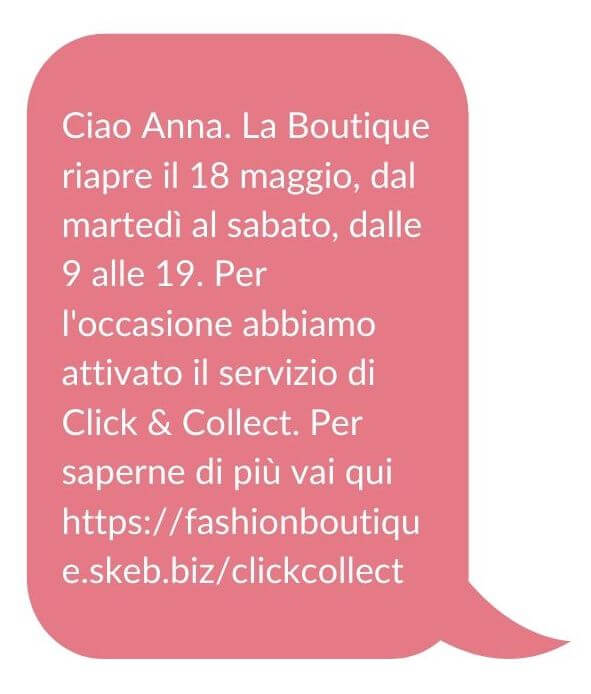 Comunicare la riapertura del negozio - esempio SMS