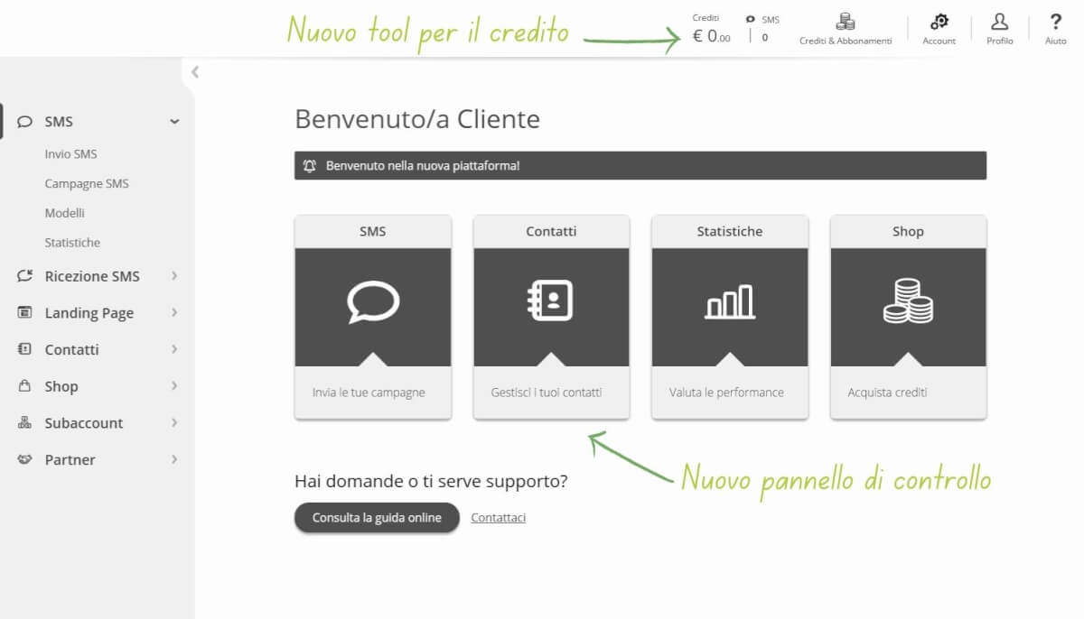 Piattaforma Skebby - Nuovo pannello di controllo e nuovo tool per il credito